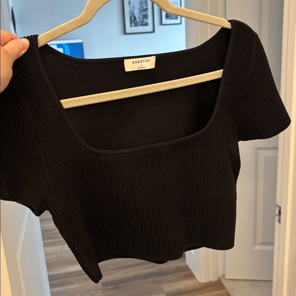 Aritzia Babaton Black Ribbed Crop Top